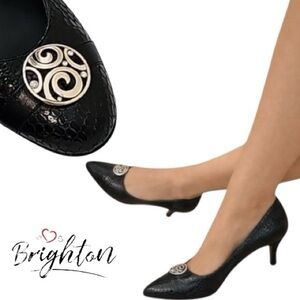 Brighton Blaze Black Snake Embossed Heels